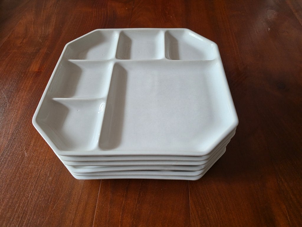 6 Fondueborden - wit, Huis en Inrichting, Overige merken, Ophalen of Verzenden, Zo goed als nieuw, Bord(en)