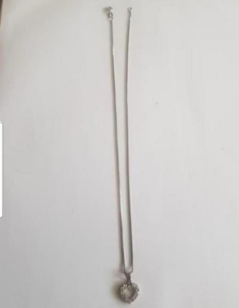 Ketting met hanger hartje zilver, Sieraden, Tassen en Uiterlijk, Kettingen, Met hanger, Gebruikt, Ophalen of Verzenden, Zilver