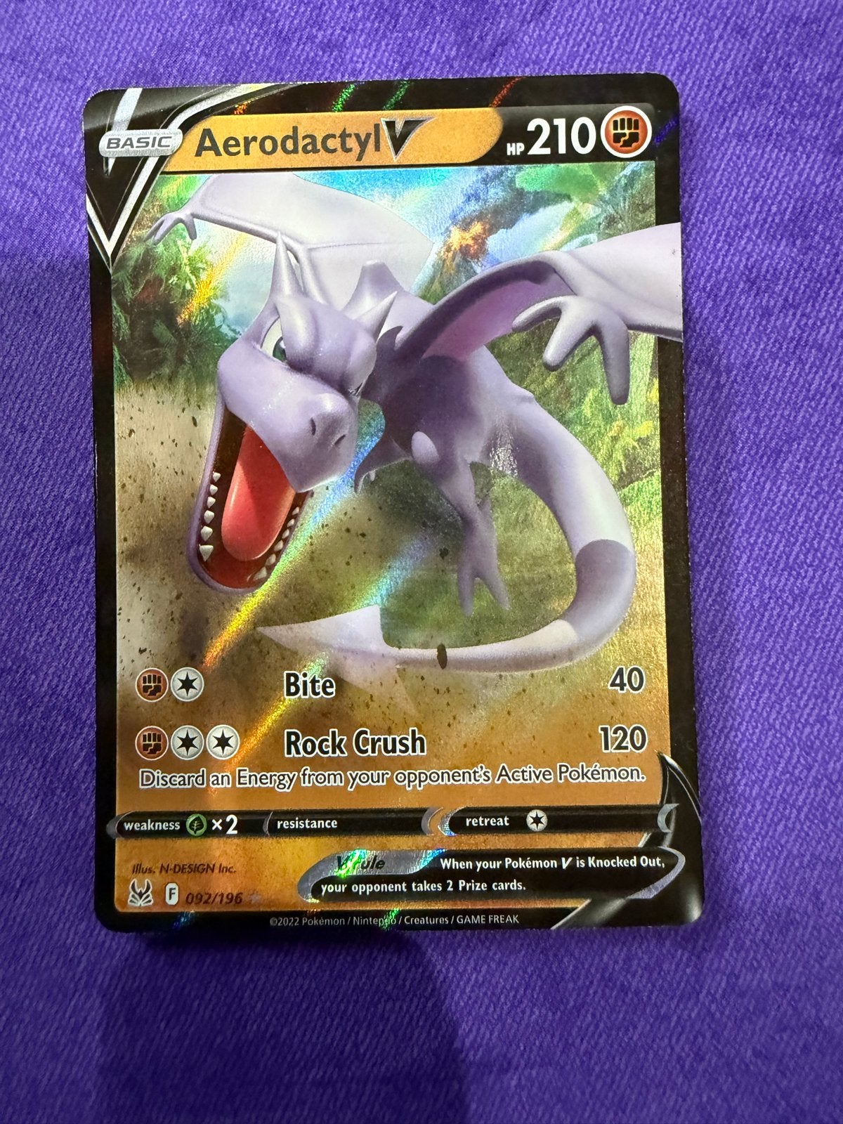 Aerodactyl V Pokémon Kaart (092/196) - Zeldzaam!, Ophalen of Verzenden, Zo goed als nieuw, Losse kaart, Foil