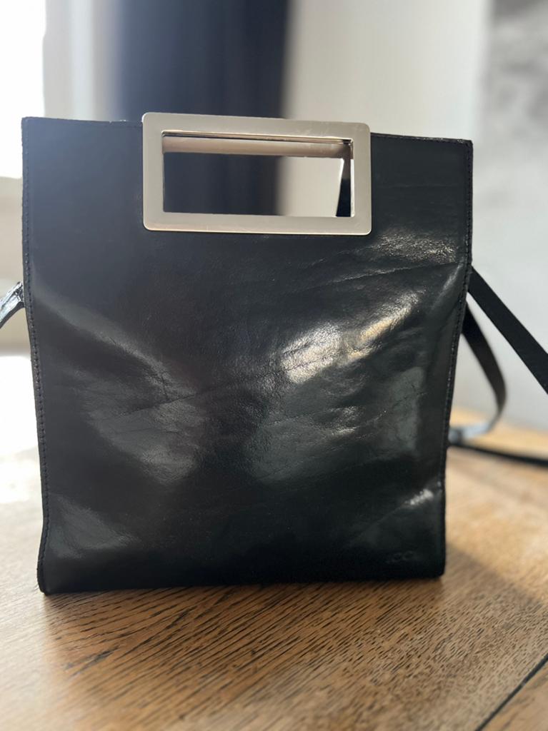 Hand/schouder tas leer als nieuw, Ophalen of Verzenden, Zo goed als nieuw, Zwart, Handtas