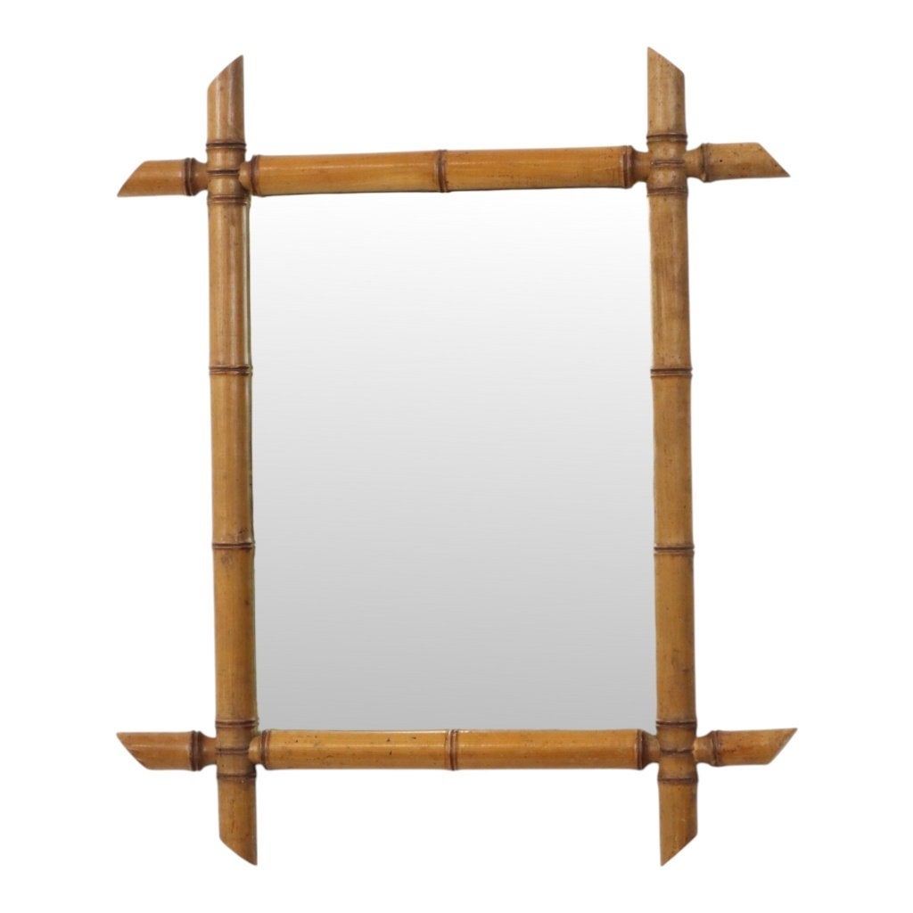 Franse Houten Spiegel Faux Bamboe Chinoiserie 57x47cm, Antiek en Kunst, Antiek | Spiegels, Ophalen of Verzenden, Rechthoekig, Minder dan 50 cm