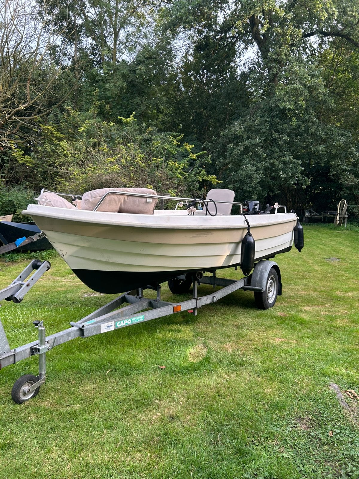Topcraft 430 met z.g.a.n. 20pk Mercury efi incl trailer, Watersport en Boten, Ophalen, 10 tot 30 pk, 10 cm, 4 m