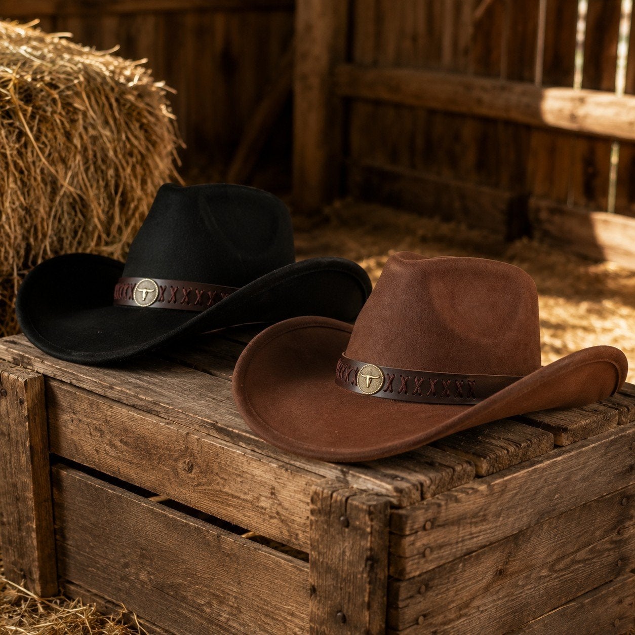 Western - Cowboy hoed. Unisex. Zwart en bruin., Kleding | Dames, Hoeden en Petten, 56 of 57 cm (M, 7 of 7⅛ inch), Hoed, Nieuw