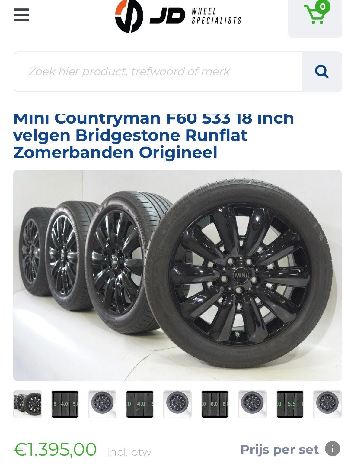 Mini Countryman F60 18 inch velgen met Bridgestone Zomerband, Auto-onderdelen, Ophalen, 18 inch, Gebruikt, Banden en Velgen