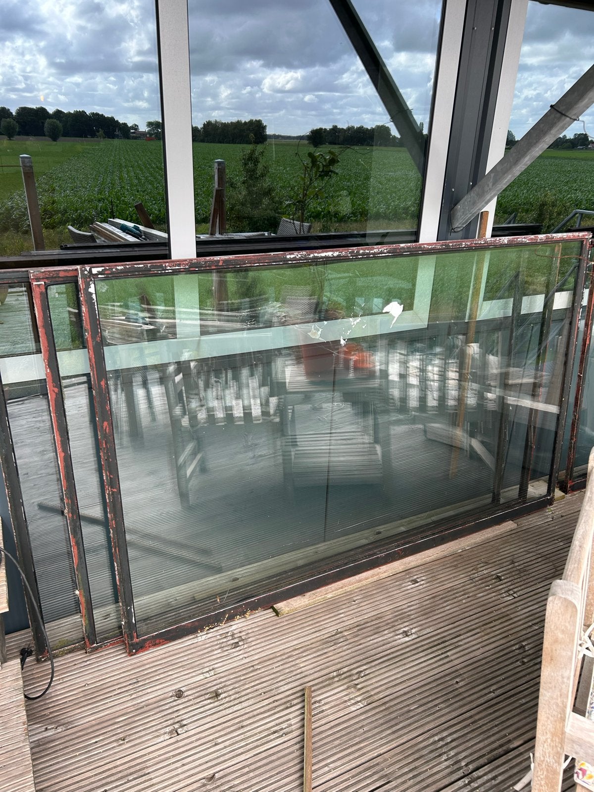 Zes Grote glazen panelen voor balkon of terras, Ophalen, Gebruikt, 120 tot 160 cm, Glasplaat