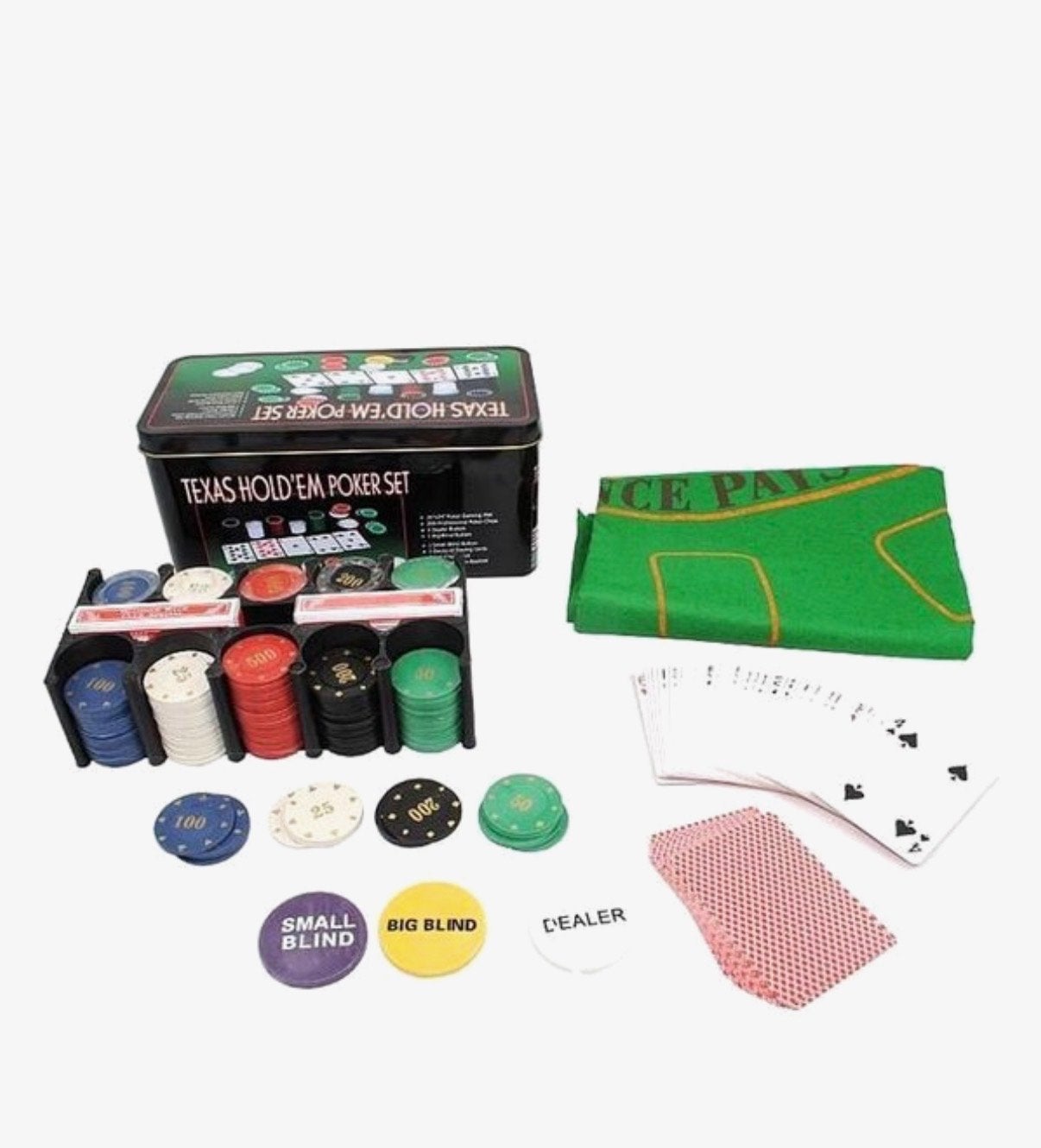 Texas Hold'em Poker Set met Chips, Kaarten en Speelmat, Vijf spelers of meer, Ophalen of Verzenden, Nieuw
