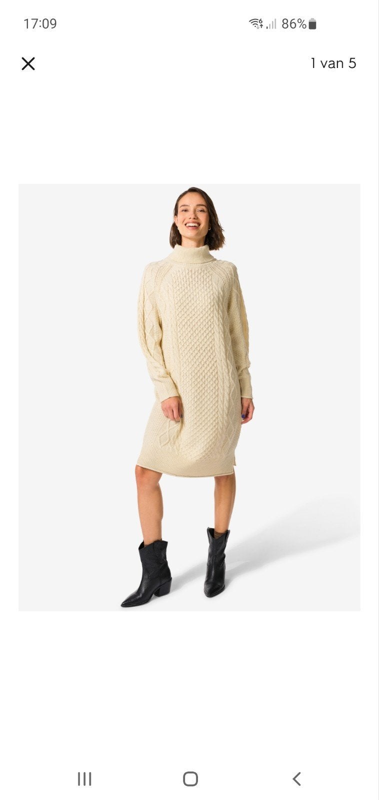 Gebreide Hema jurk met col, Maat 38/40 (M), Beige, Nieuw, Ophalen of Verzenden