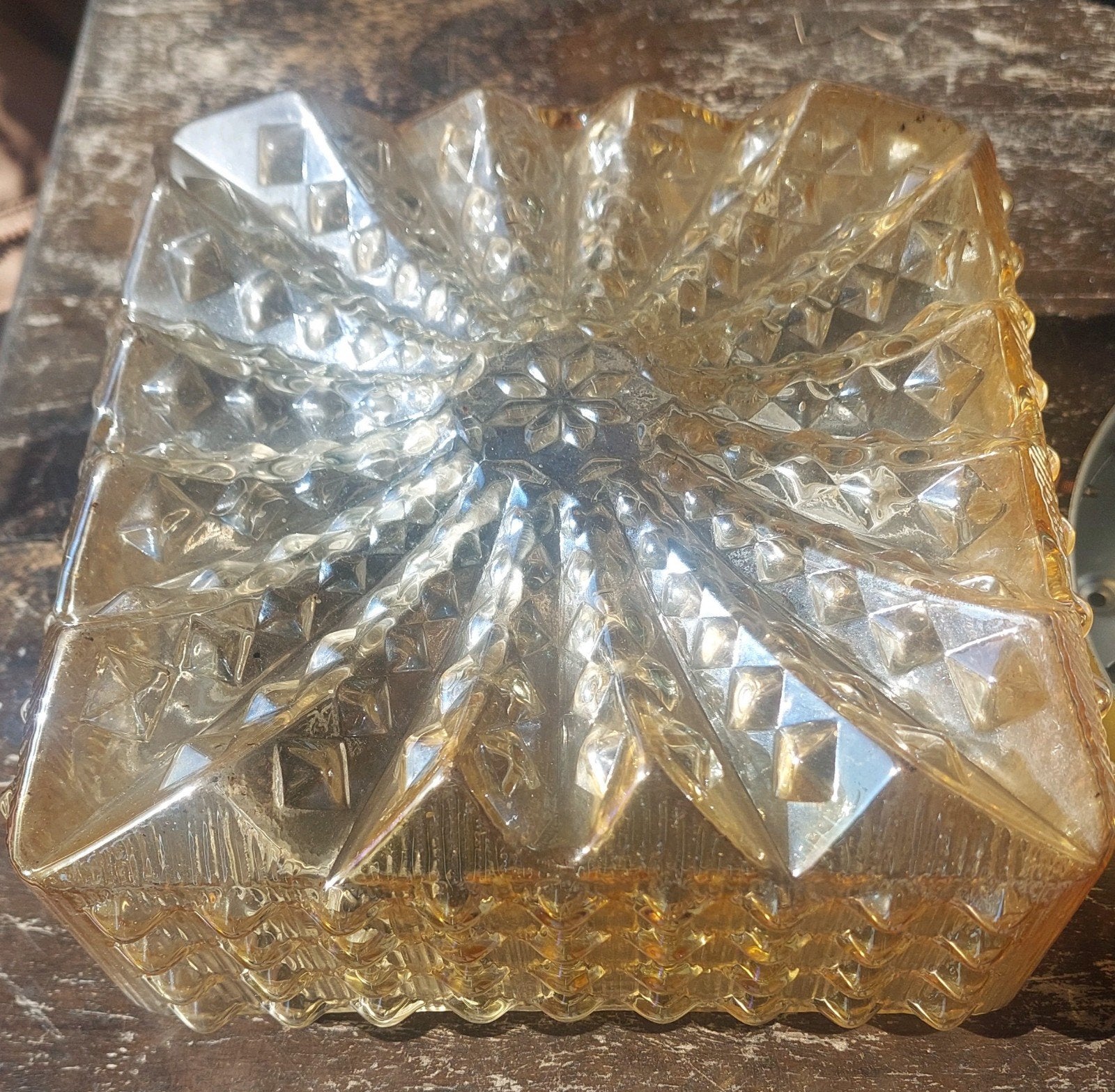 hillebrand plafonnière plafondlamp amberkleurige glas, Gebruikt, Inclusief lichtbron, Glas, E27 (groot)
