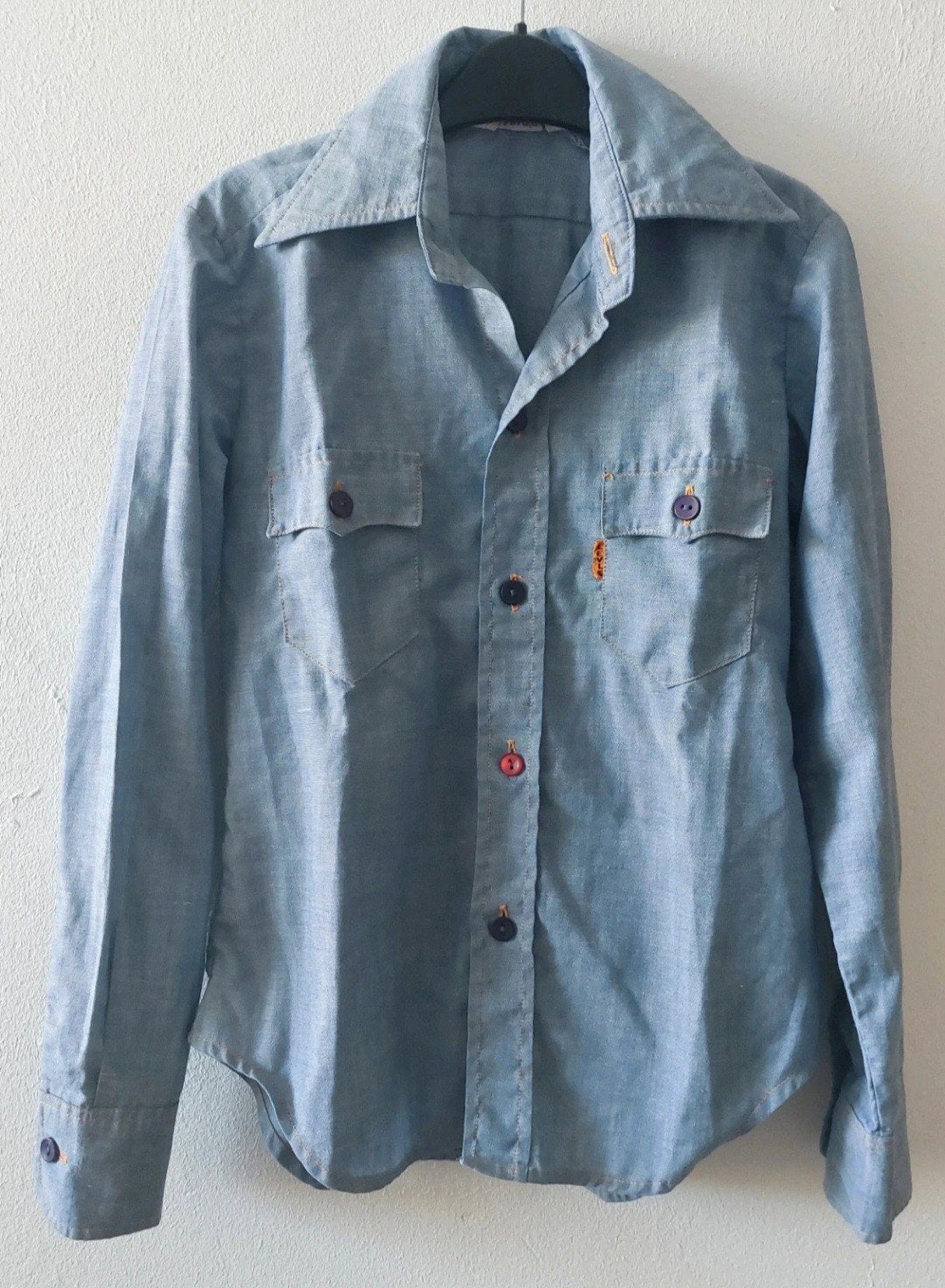 Vintage 70s Levis Juniors Orange big E tab shirt, Gebruikt, Jongen of Meisje, Ophalen of Verzenden, Shirt of Longsleeve