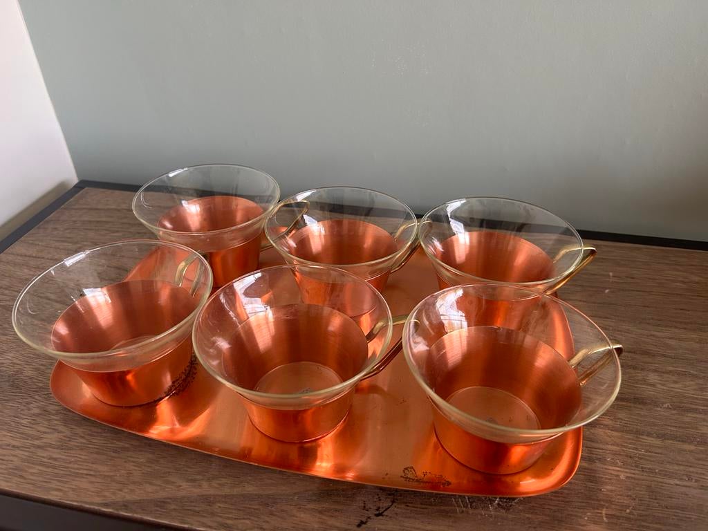 Vintage Schott & Gen Mainz theeglazen met houder, Ophalen of Verzenden