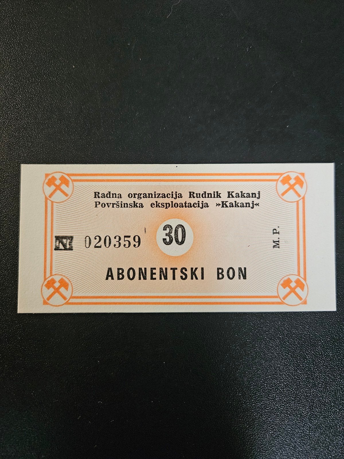 Bosnië bruinkoolmijn Kakanj abonnementsbon jaren 80/90, Ophalen of Verzenden, Joegoslavië, Los biljet