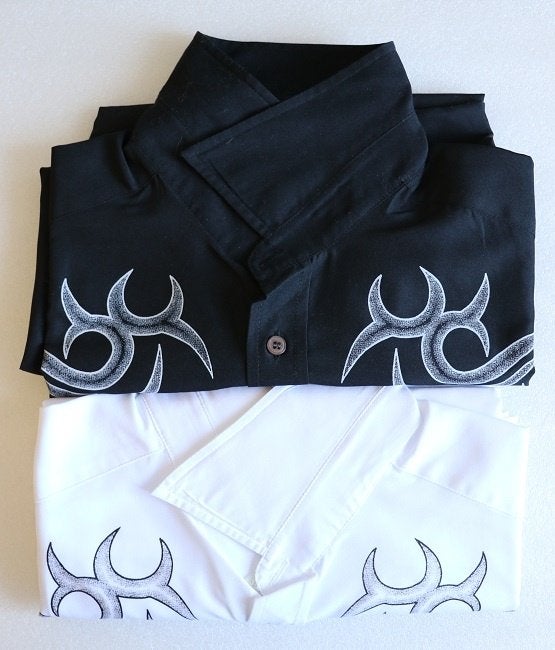 2 Jeaxxs overhemden korte mouw, "tribal" print, maat 43/44, Zwart, Zo goed als nieuw, Halswijdte 43/44 (XL), Jeaxxs