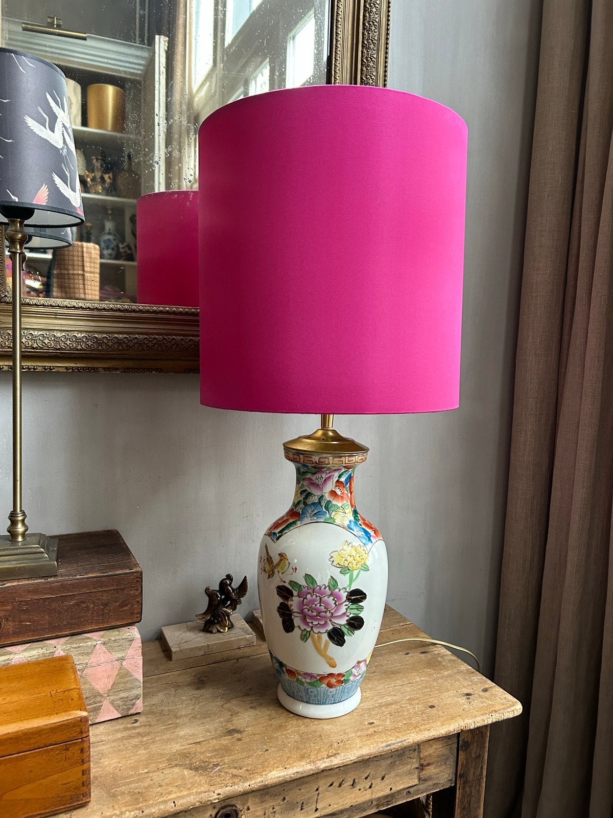 Handgemaakte vaaslamp met roze handgemaakte kap h30 cm, Huis en Inrichting, Ophalen, Zo goed als nieuw, Roze