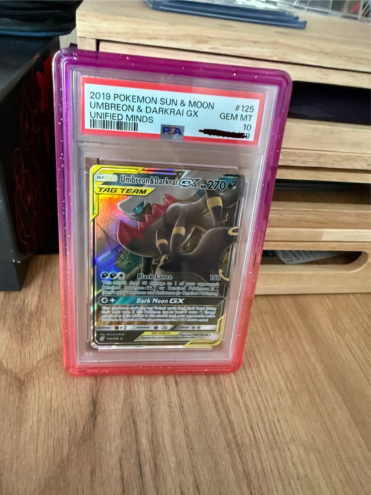 PSA 10 Umbreon & Darkrai GX #125 Unified Minds Pokémon Kaart, Hobby en Vrije tijd, Ophalen of Verzenden, Nieuw, Losse kaart