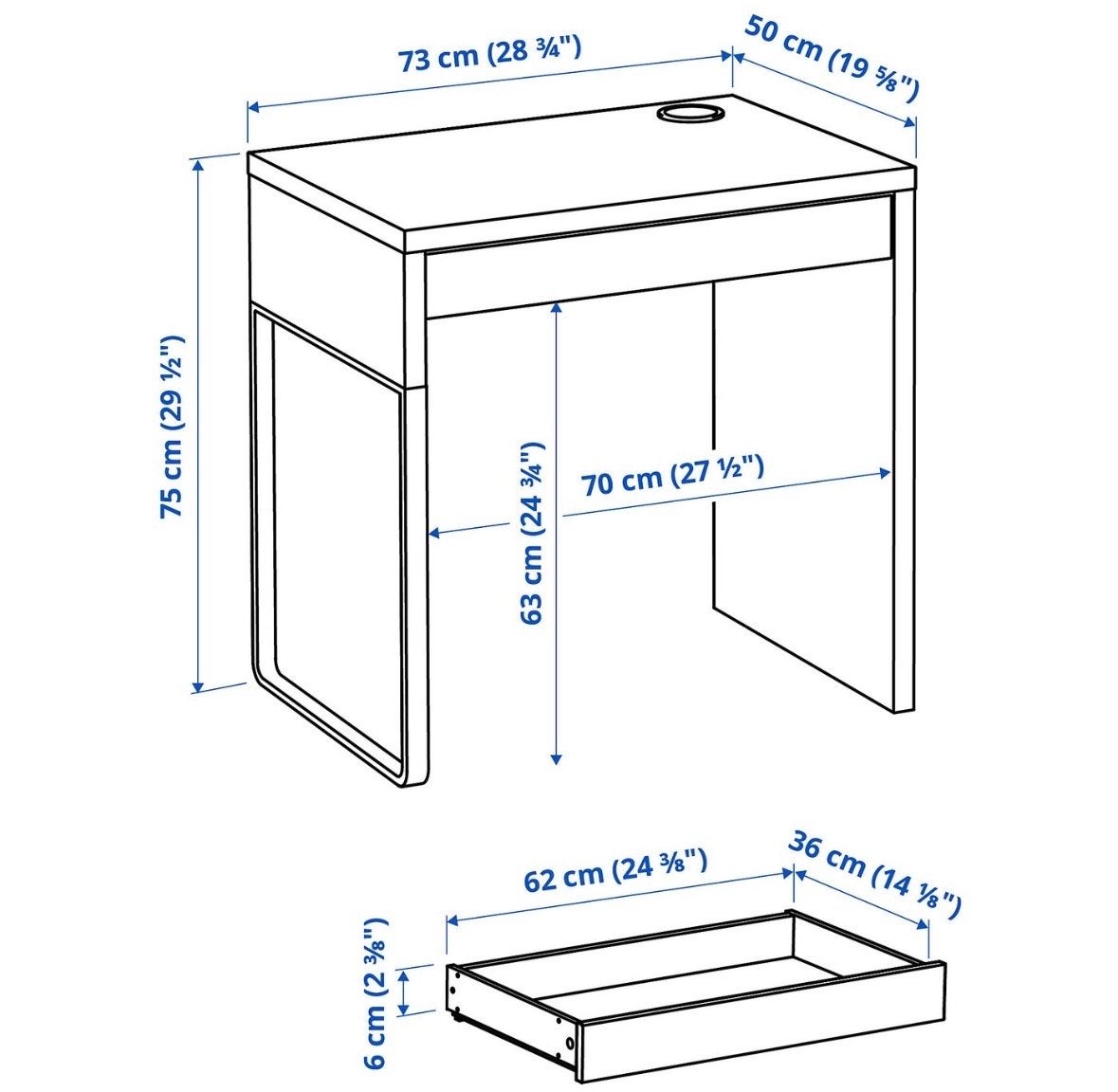 IKEA Micke Bureau Wit - Compact en Functioneel, Ophalen, Gebruikt, Met lades, IKEA