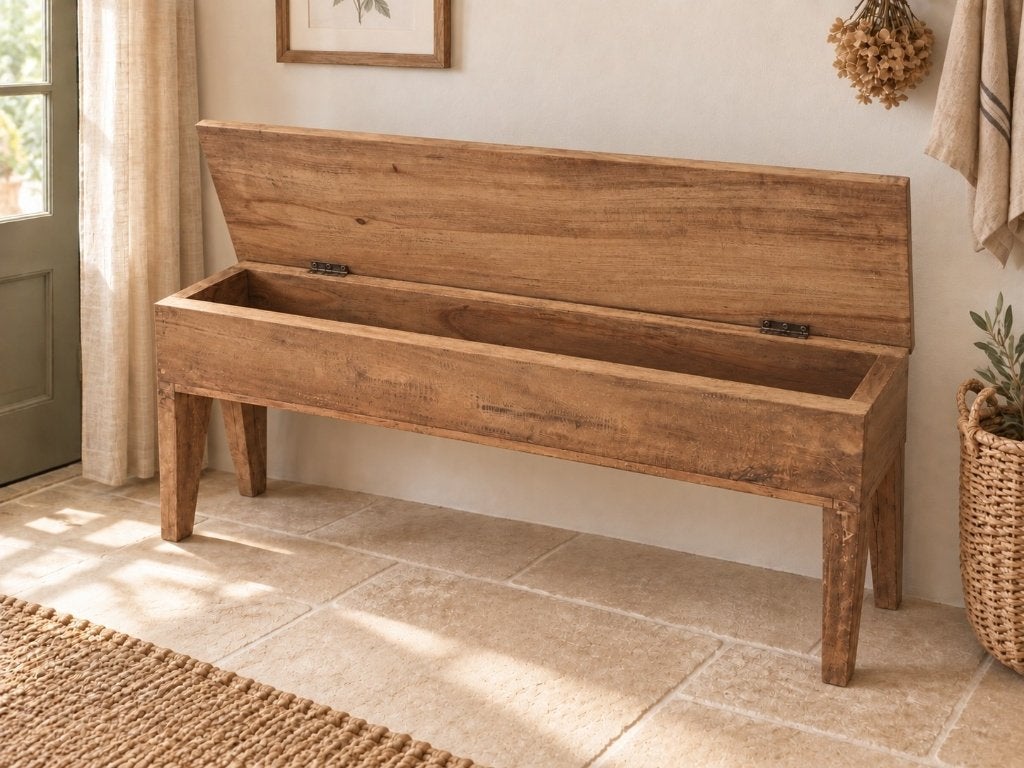 Nieuw houten schoolbankje met opbergruimte – opruiming, DTT, Nieuw, Rechte bank, Minder dan 150 cm