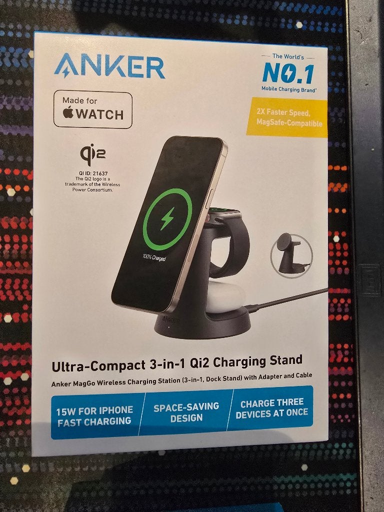 Anker ultra compact 3 in 1 Qi2 charging stand, Anker, USB-C, Draadloze oplader, Nieuw