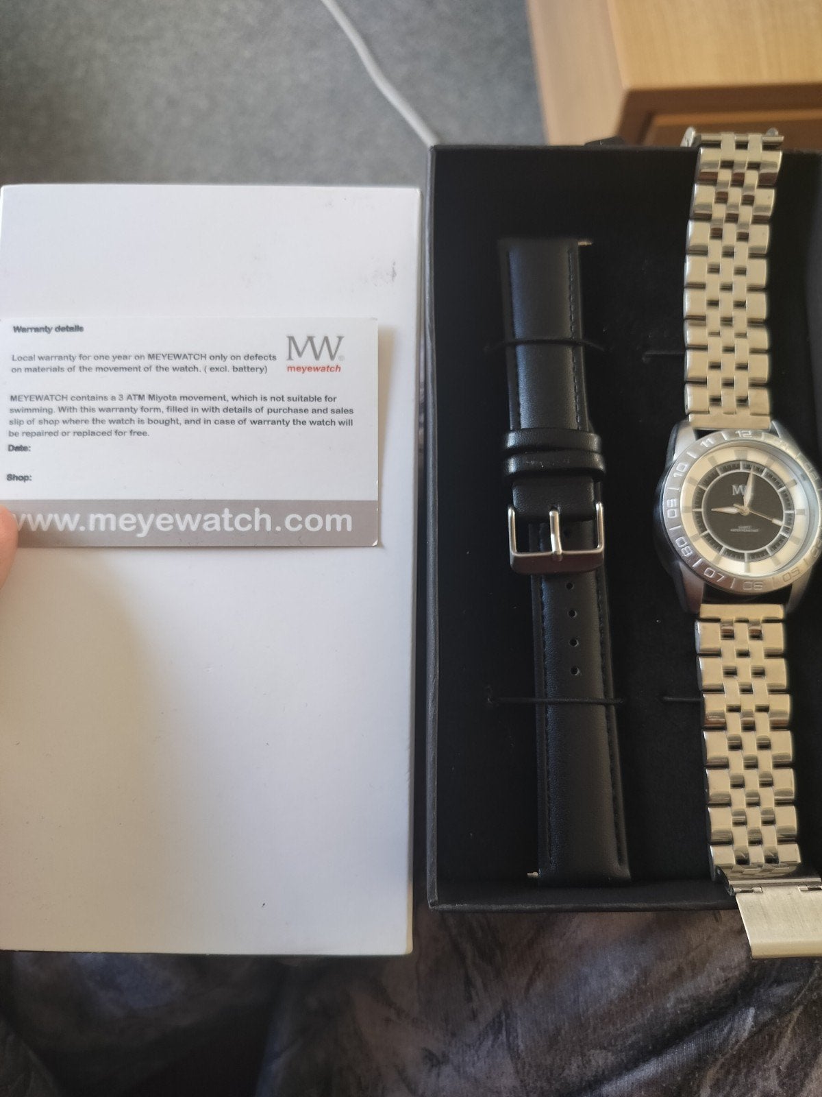 Meyewatch horloge met stalen en leren band, Sieraden, Tassen en Uiterlijk, Overige merken, Staal, Staal, Polshorloge