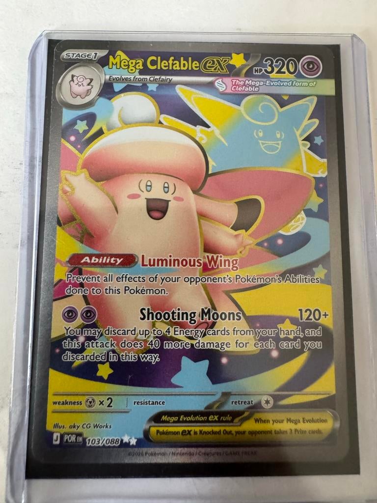 Mega Clefable EX Pokémon Kaart 103/088, Ophalen of Verzenden, Zo goed als nieuw, Losse kaart, Foil