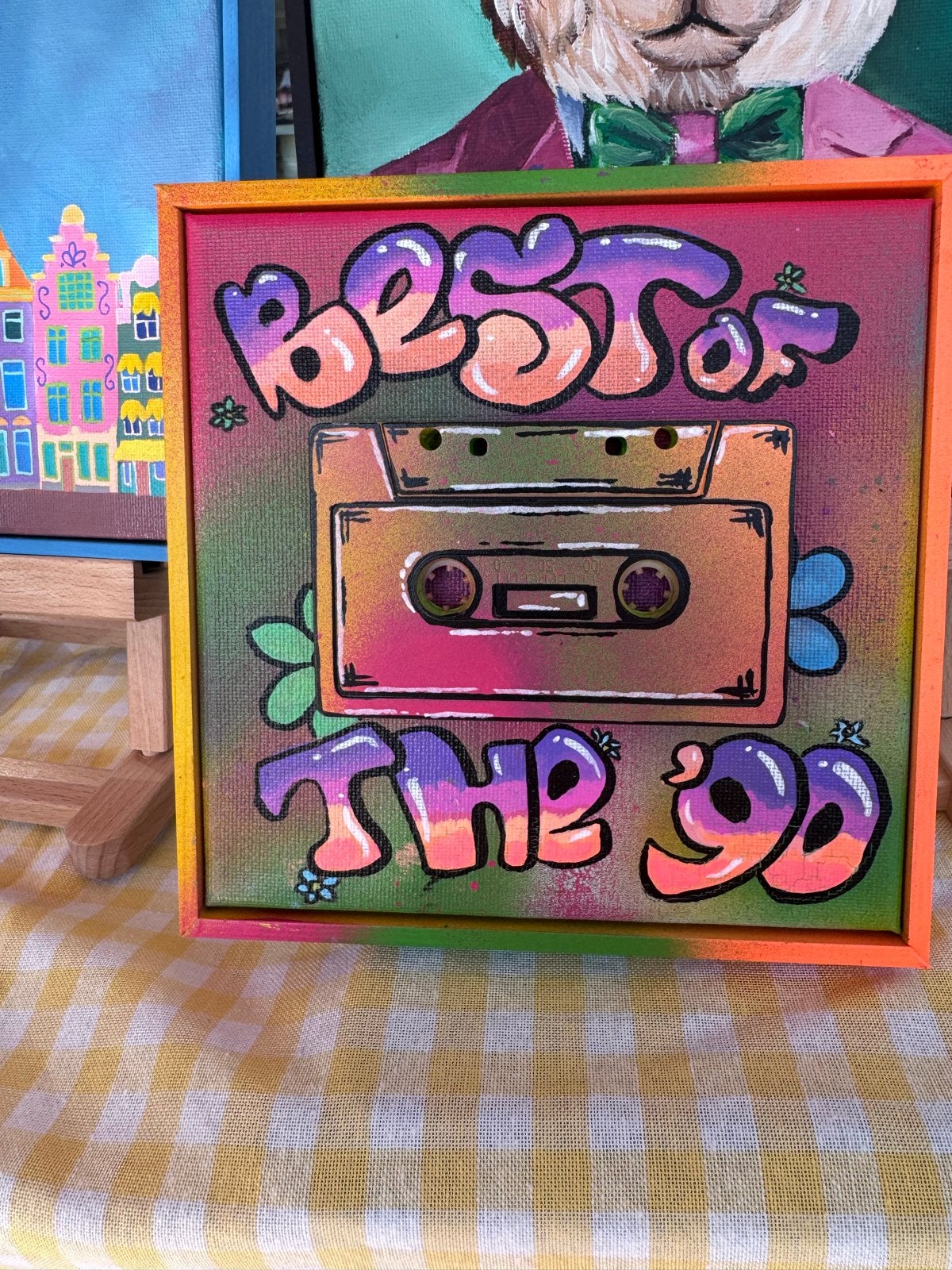 Handgeschilderd schilderij 'Best of the 90s'/80s’, Handgeschilderd, Ophalen of Verzenden, Overige materialen, Muziek