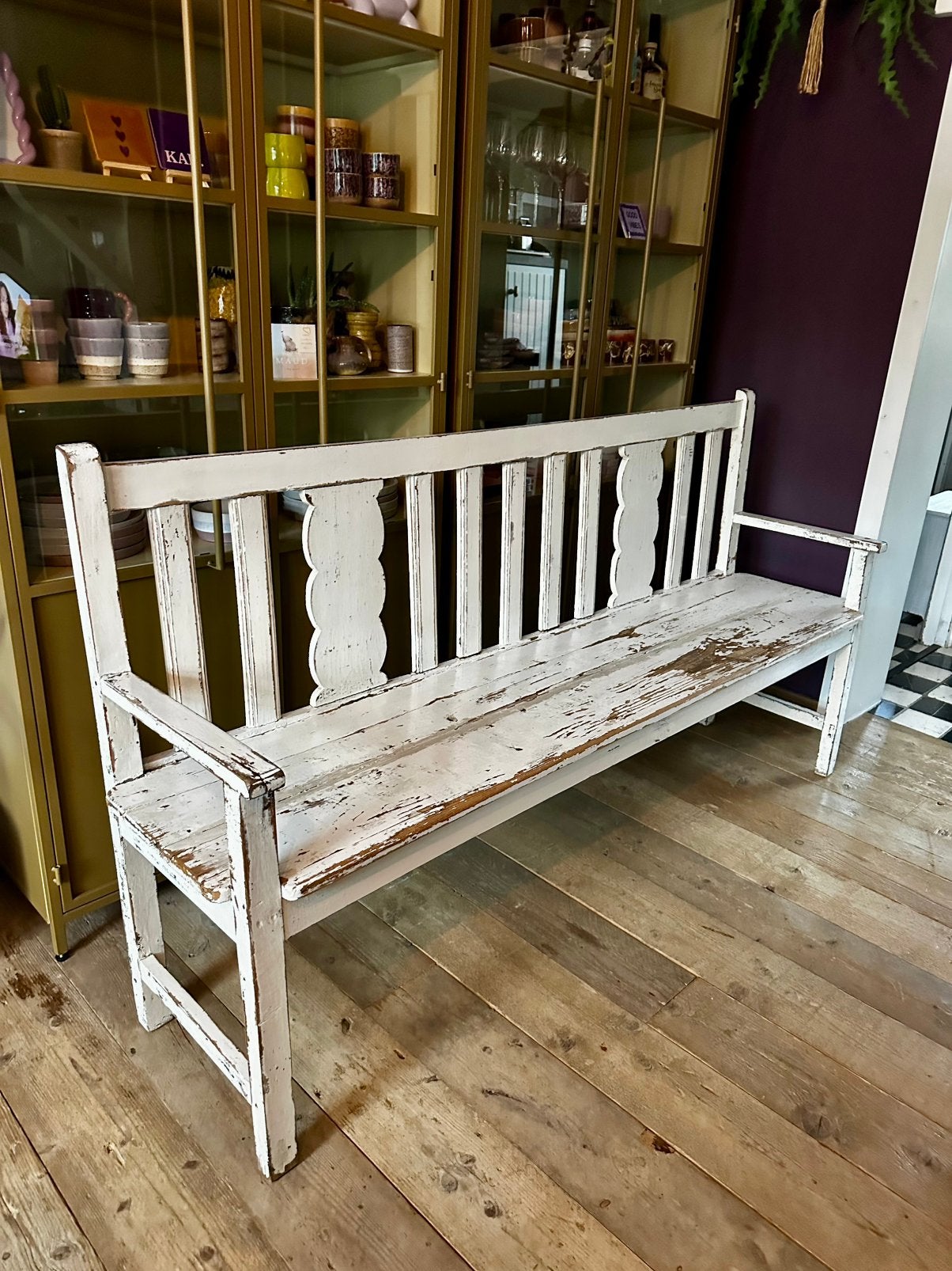 Antieke brocante houten bank, Antiek en Kunst, Ophalen