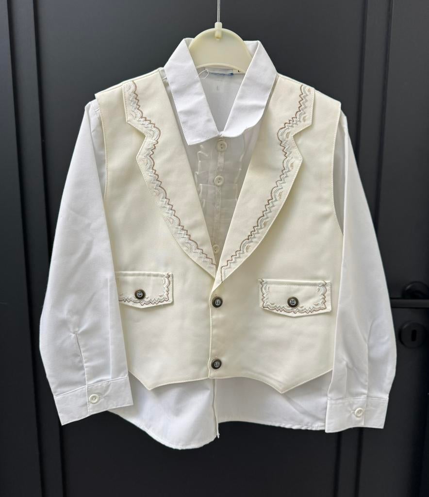 Bruidsjongen witte overhemd met gilet vestje mt 104, Ophalen of Verzenden, Nieuw, Jongen, Overhemd of Blouse