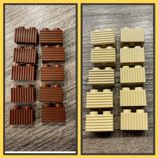10 lego basis blokjes 1x2 met kl. ribbeltjes bruin of beige, Kinderen en Baby's, Speelgoed | Duplo en Lego, Ophalen of Verzenden