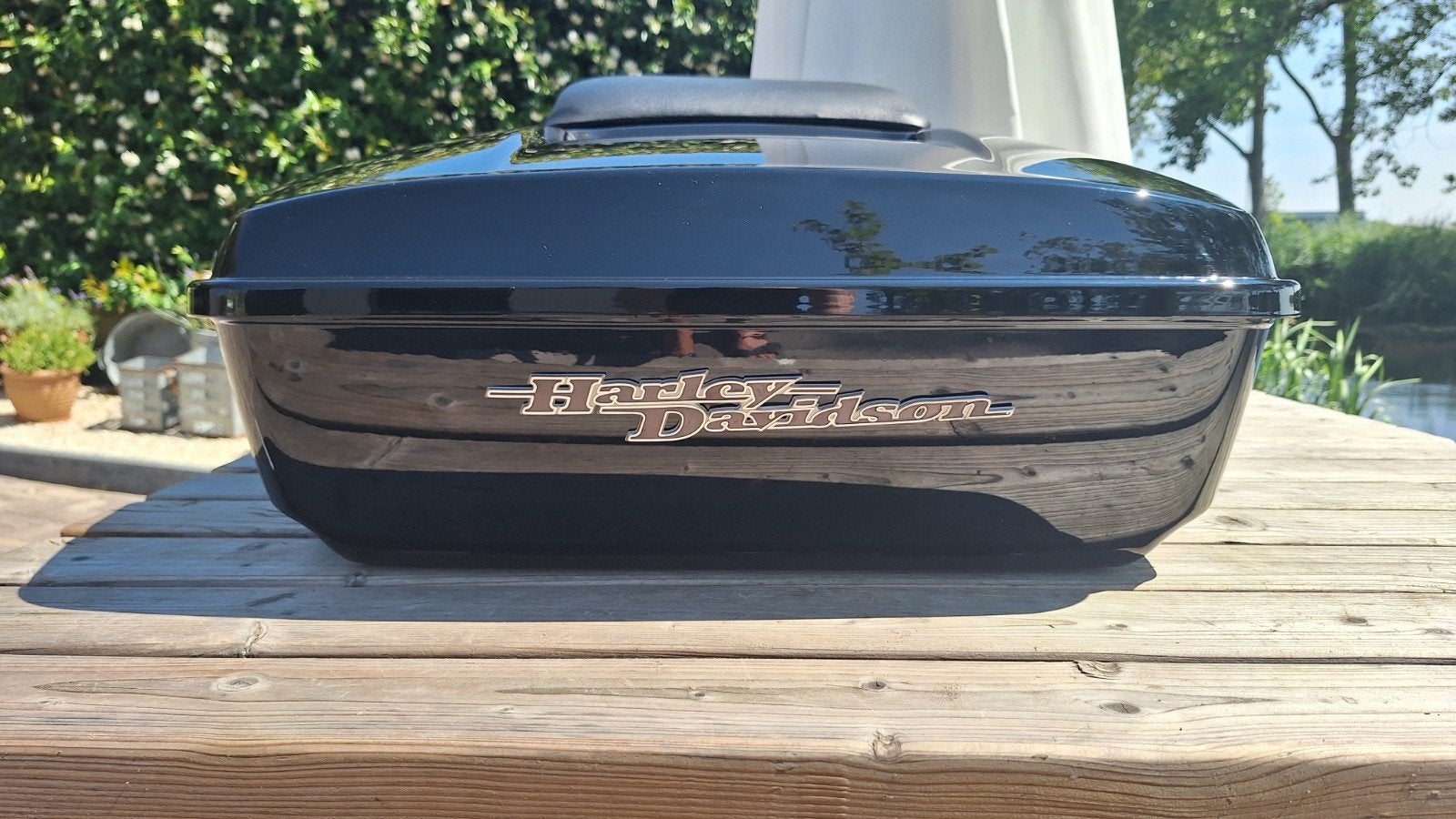 Harley Davidson Topkoffer met logo, Motoren, Ophalen, Zo goed als nieuw