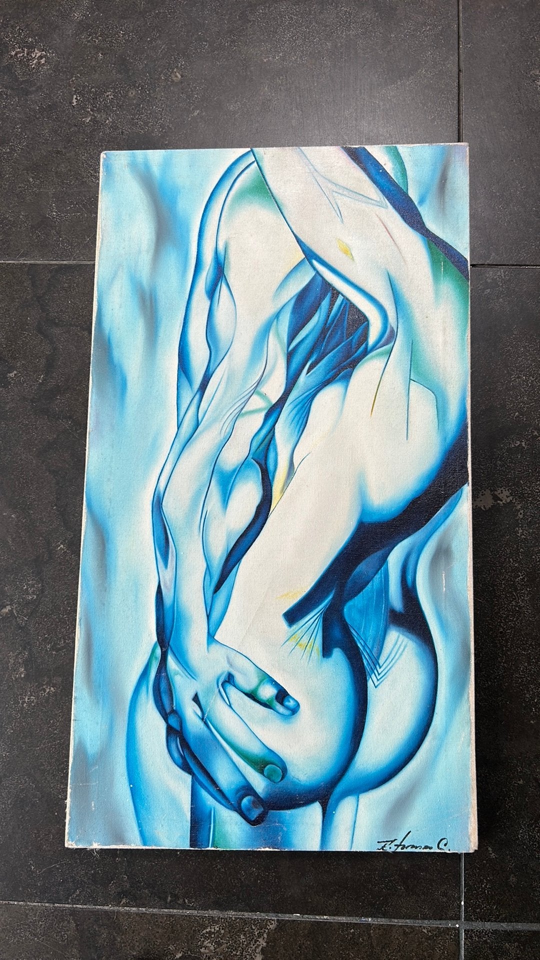 Schilderij man vrouw naakt blauw / turquoise, Ophalen