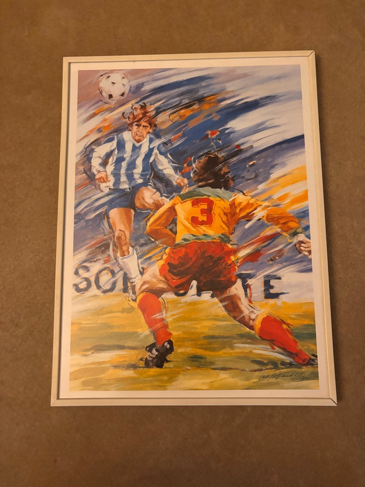 Voetbal poster Jan Holland, Expressionistisch, Ophalen of Verzenden, Gesigneerd, Print