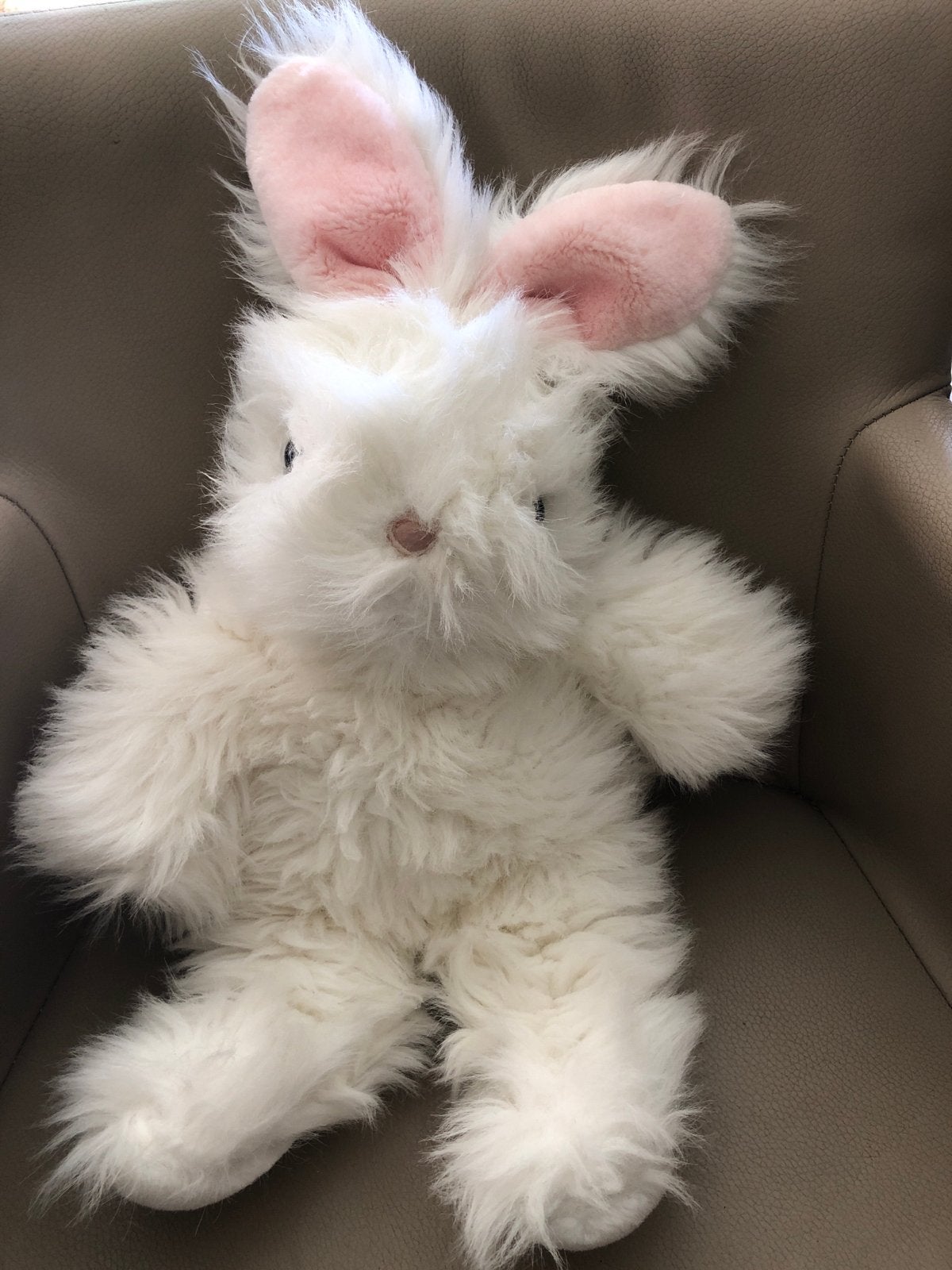 Zachte witte konijnenknuffel met roze oren, Ophalen of Verzenden, Zo goed als nieuw, Wit, Konijn
