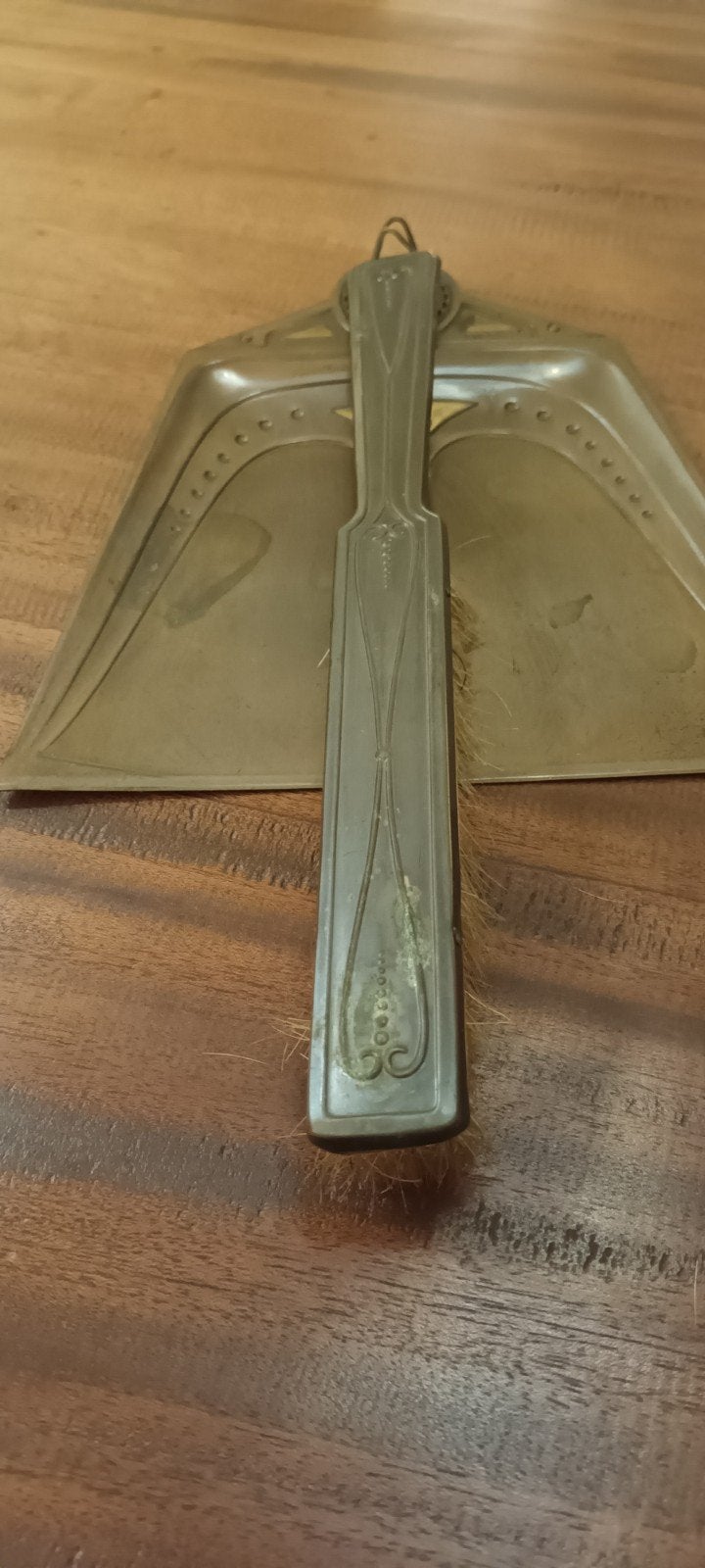 Antieke tinnen stoffer en blik - Art Nouveau stijl, Ophalen of Verzenden
