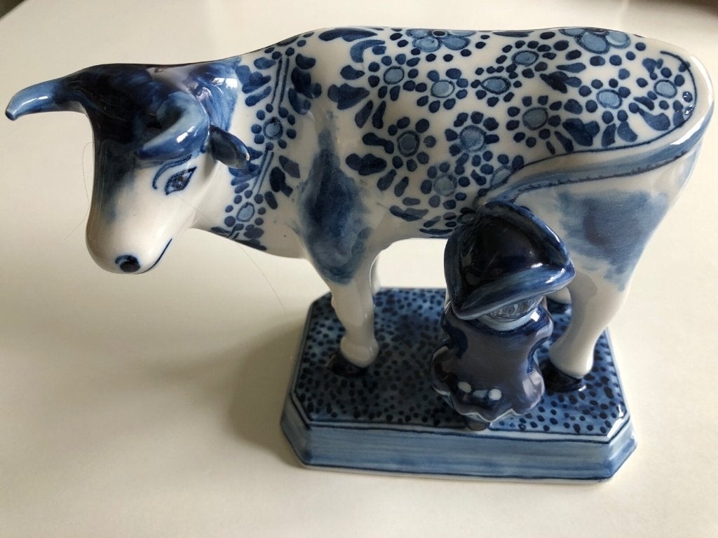 MAKKUM Koe met melker Royal Tichelaar Makkum Keramiek Blauw, Ophalen of Verzenden