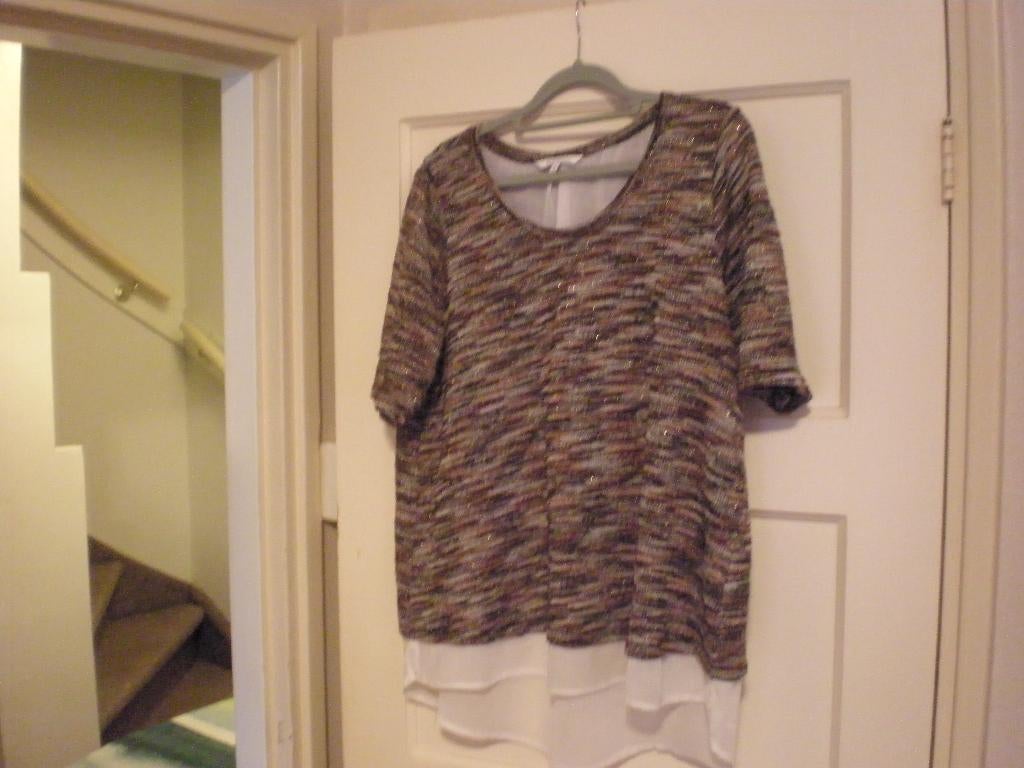 Gebreide trui met wit onderlaag. Korte mouw. MS mode. Mt XL., Overige kleuren, Maat 46/48 (XL) of groter, Ophalen of Verzenden