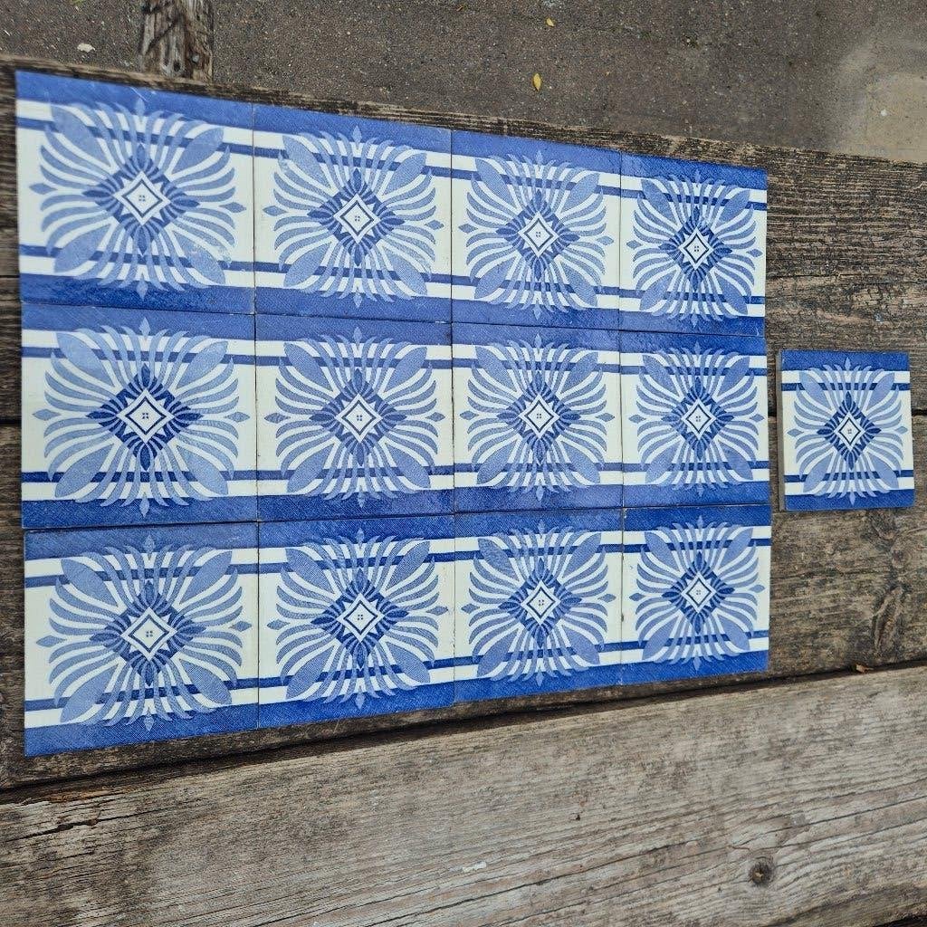110 antieke randtegels kobaltblauw decor 12x12cm, Antiek en Kunst, Ophalen