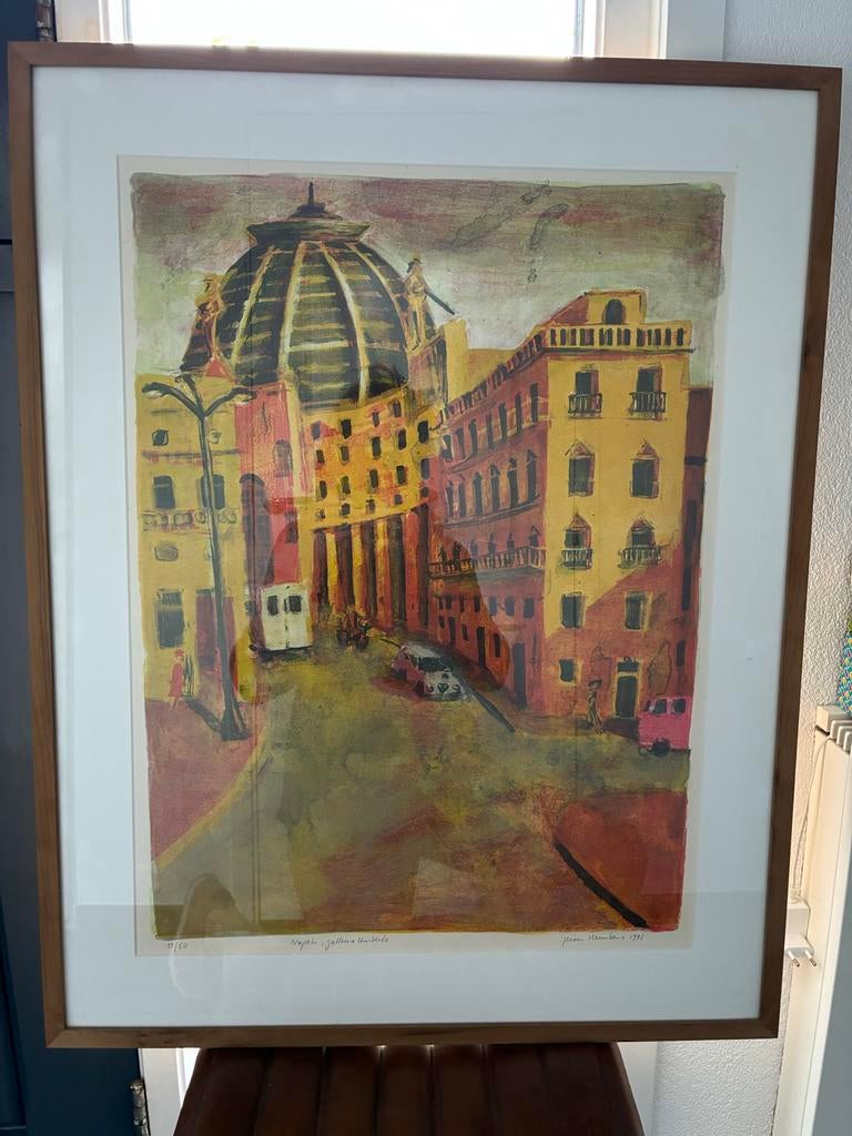 Ingelijste zeefdruk "Napels, Galleria Umberto" - 1993, Ophalen, Zo goed als nieuw