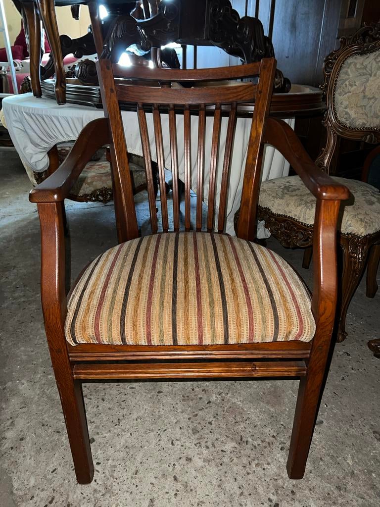 4 Bannink Jugendstil Kersenhouten Eetkamer Armstoelen, Ophalen, Gebruikt, Bruin, Stof