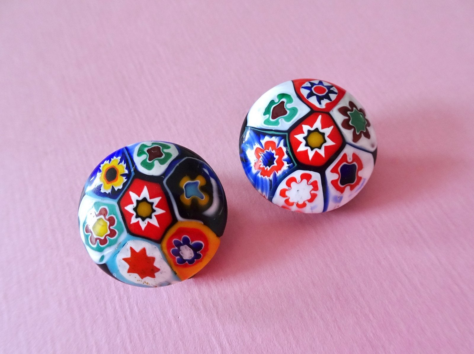 jwg Vintage 40s mille fiori murano glas oorbellen gekleurd, Verzenden, Overige materialen, Oorbellen