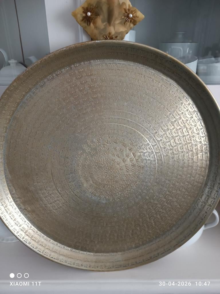 Dienblad goudkleurig 50 cm doorsnee. Ophalen!, Ophalen, Gebruikt, Rond, Metaal