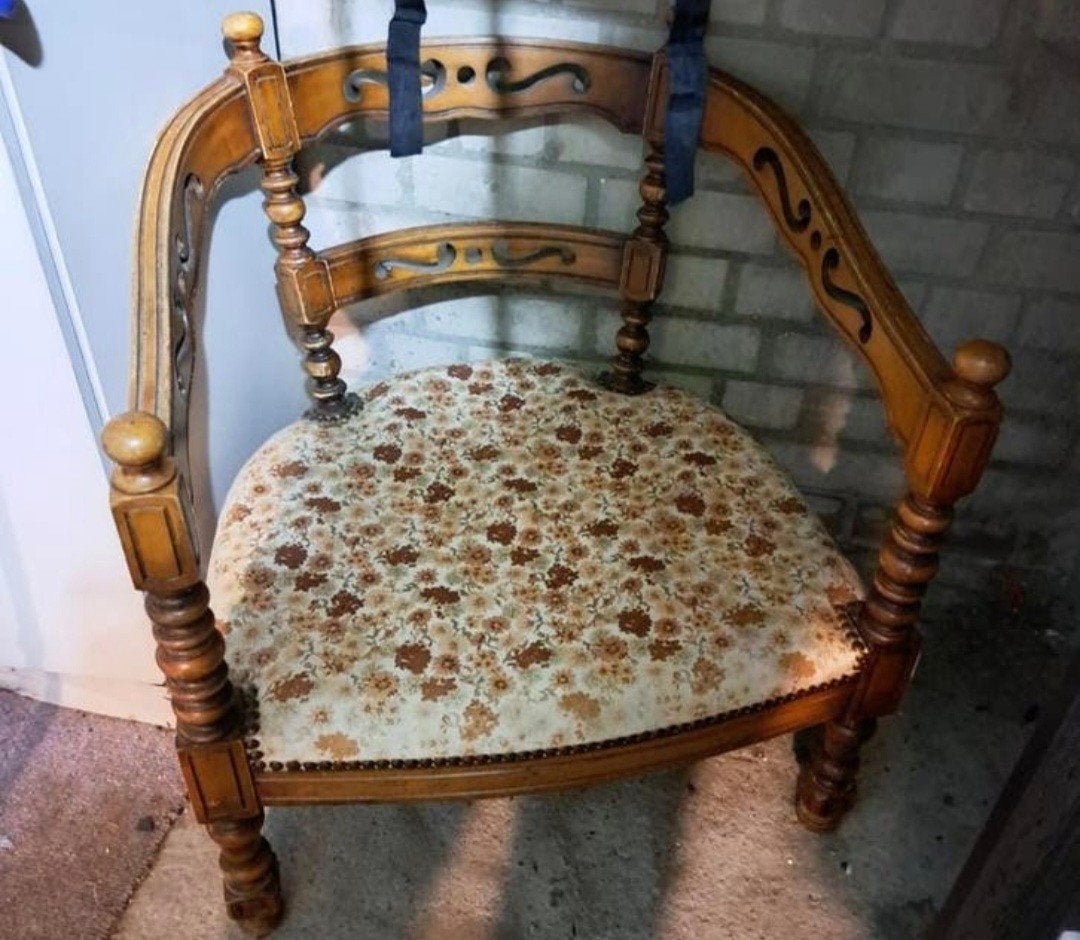 3 antieke stoelen, hout met stoffen bekleding, Antiek en Kunst, Ophalen