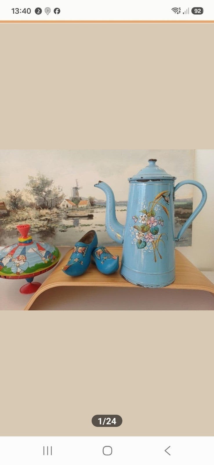 blauwe Franse koffiepot, dik opgelegde bloemen /vlinder, Ophalen of Verzenden