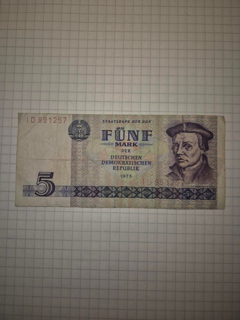 5 Mark DDR 1975 biljet - Duitse Democratische Republiek, Ophalen of Verzenden