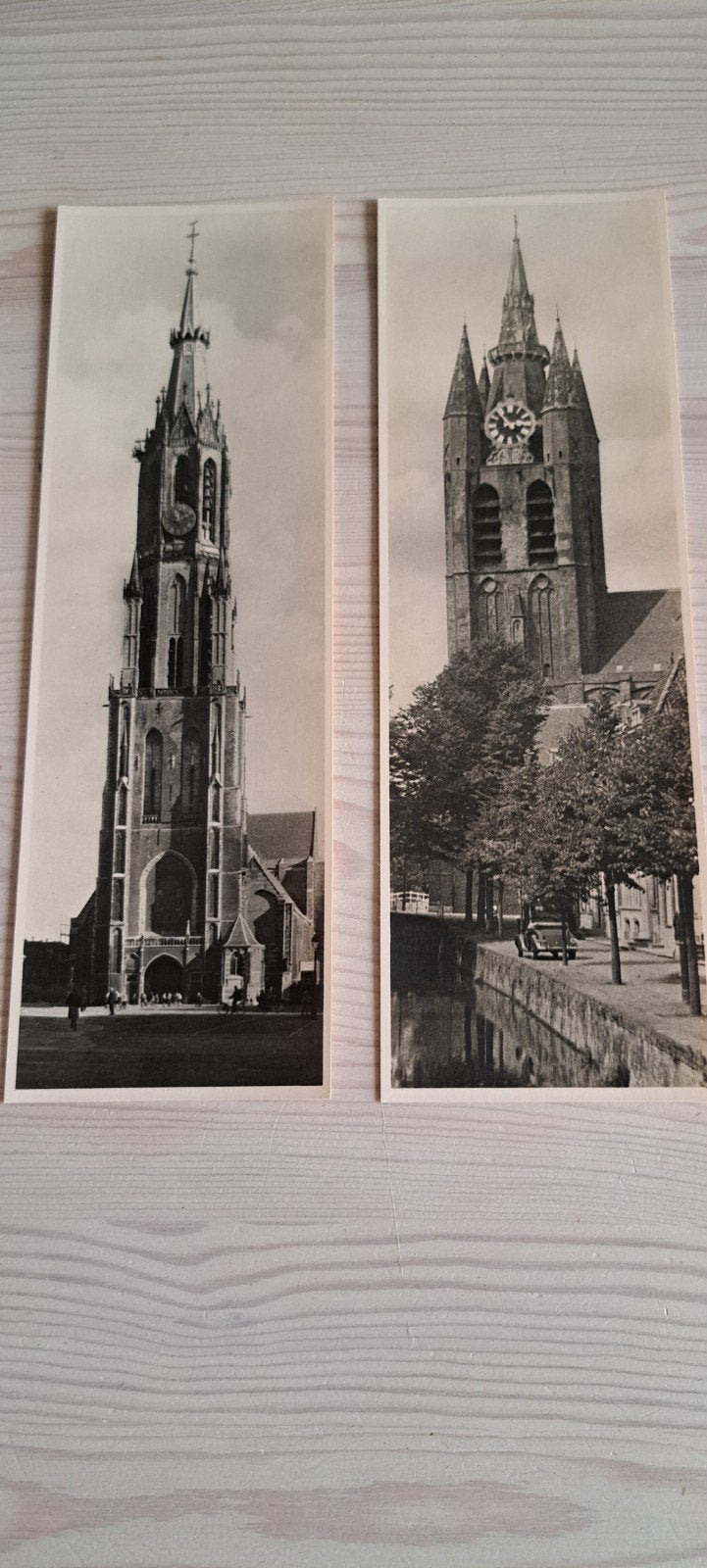 2 fotokaarten van  de nieuwe  en oude kerk in  Delft, Ophalen, Zo goed als nieuw, Overige onderwerpen
