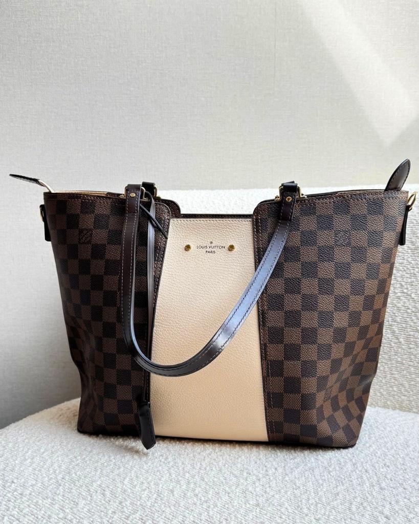 Louis Vuitton Jersey Tote bag Damier Ebene Crème, Ophalen, Zo goed als nieuw, Bruin, Shopper