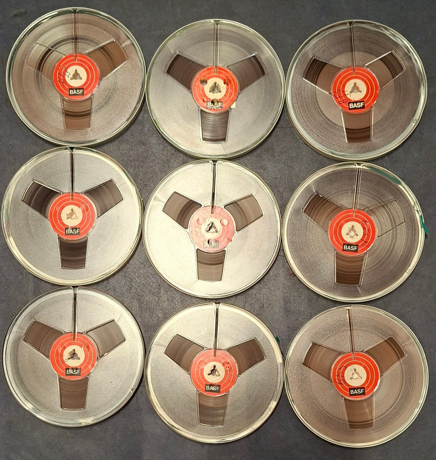 9 BASF bandrecorder banden, diameter 18 cm, Audio, Tv en Foto, Ophalen of Verzenden, Onderdeel, Met banden