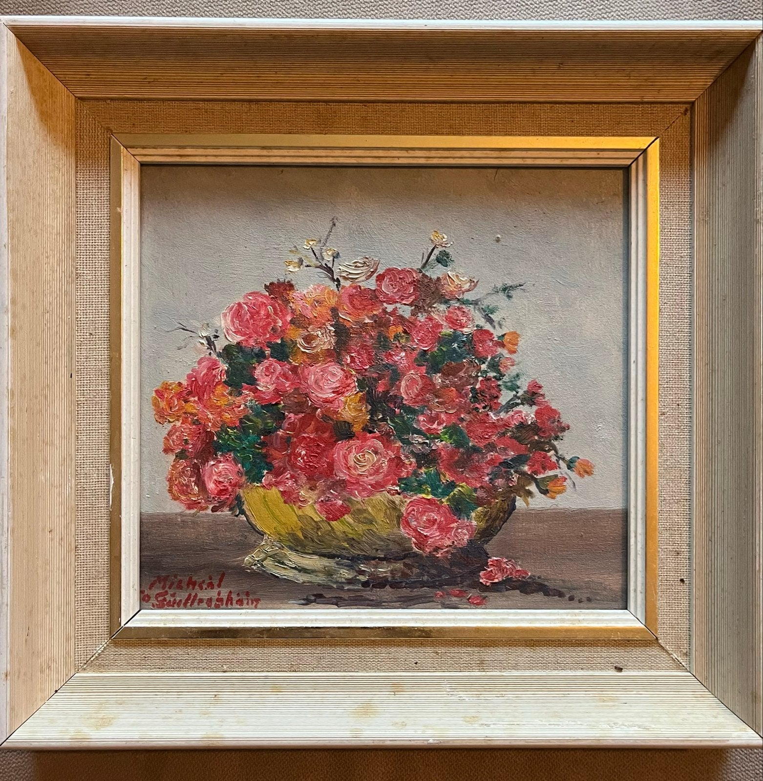 Schilderij: Bloemen in vaas, gesigneerd, Bloemen, Doek, Ophalen of Verzenden, Gesigneerd