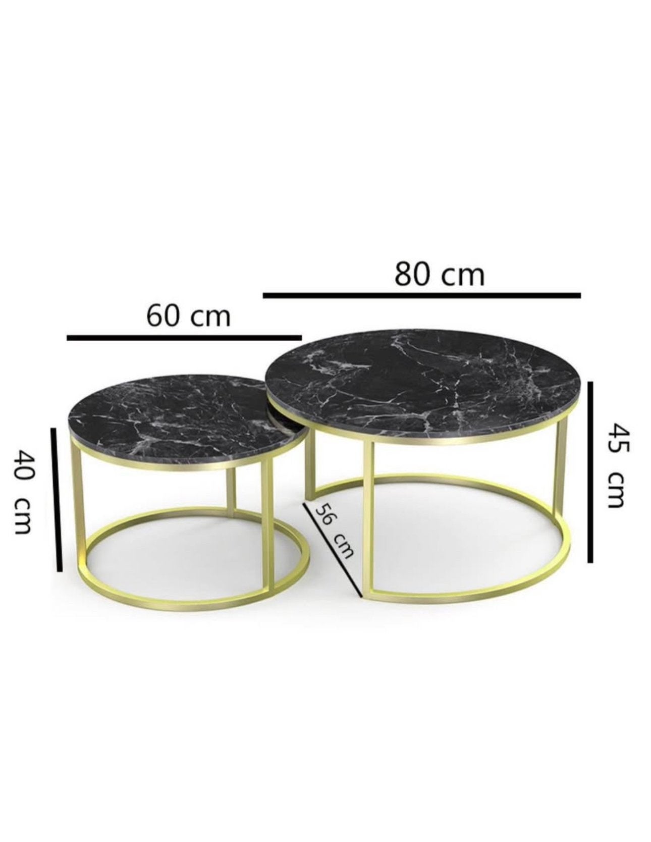 Salontafel Bijzettafel Set 2 Marmer Goud/Zwart – Nieuw, Huis en Inrichting, Ophalen, Zo goed als nieuw, Rond, Minder dan 55 cm
