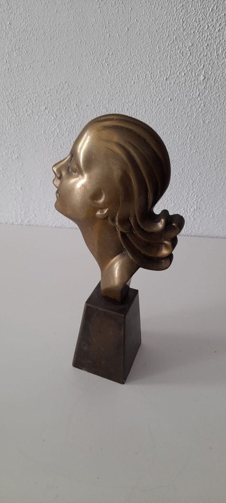 Metalen vrouwenhoofd als sculptuur, Antiek en Kunst, Curiosa en Brocante, Ophalen