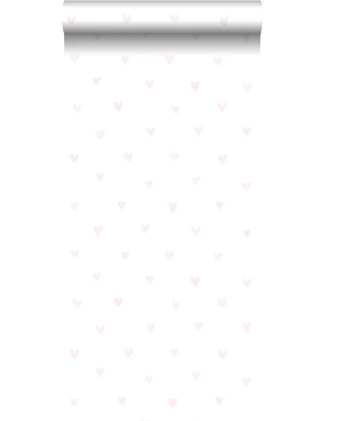 Behang hartjes licht roze en wit van ESTAhome - 13891, Overige patronen, Ophalen of Verzenden, Esta Home, Vliesbehang