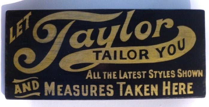 Handgeschilderd vintage reclame bord / kleer maker / mode, Reclamebord, Ophalen of Verzenden, Zo goed als nieuw, B6